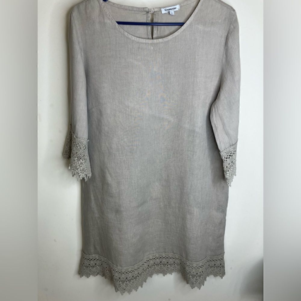 ROSEMARINE M Crocheted Trim Boho Linen Dress Made in Italy